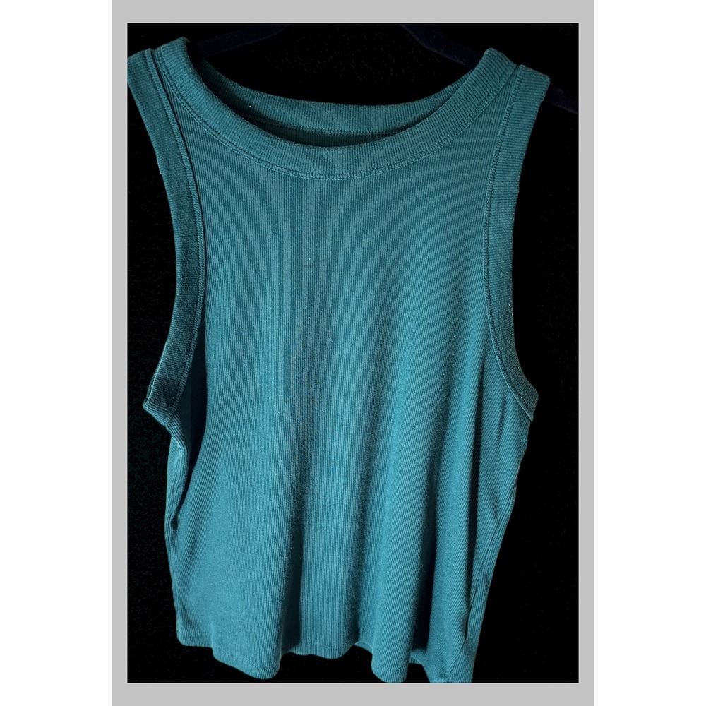 Old Navy Women Ribbed Tank Top Teal Green Crew Neck Sleeveless Stretch Large